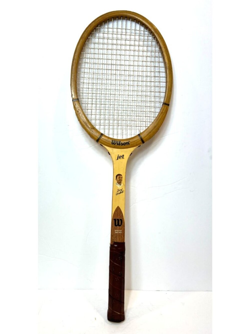 Vintage Wilson Jet Wooden Tennis Racket Tony Trabert Leather Grip Original Strin